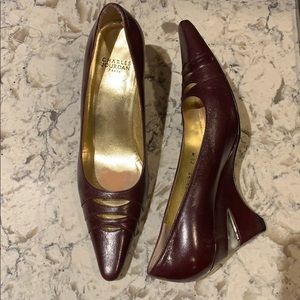 Charles Jourdan Brown Leather + Lucite Shoes